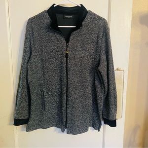 Amy Jess zip Up Sweater Vintage 90s Marled Black Pockets velvet Size Large